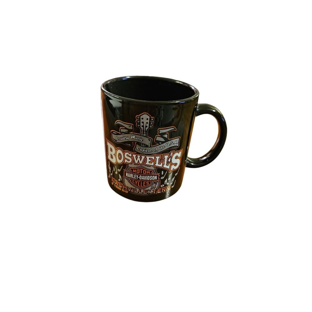 Harley-Davidson Motor Cycles Black Coffee Cup Boswell's Nashville, Tenn 1996 H-D